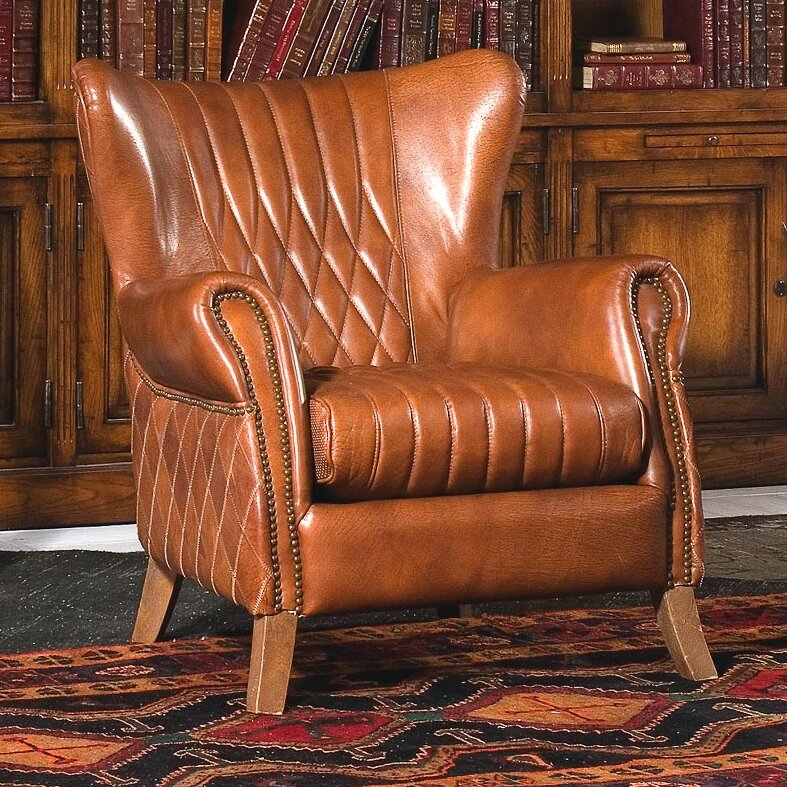 Genuine leather wingback chair